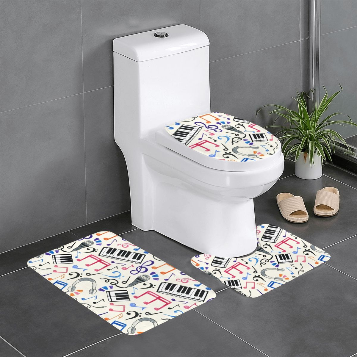 Home Goods Bathroom Sets - Good Beats - โน้ตดนตรีและสัญลักษณ์ 3 ชิ้นเสื่ออาบน้ำชุดห้องน้ำฝาปิดโถสุขภัณฑ์ตกแต่งบ้านพรมกันลื่นพรมปูพื้น