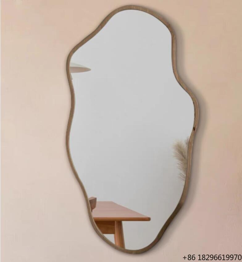 Home Bathroom Mirror - กระจกติดผนังไม้ทรงอสมมาตรสไตล์นอร์ดิก ของตกแต่งบ้านสวยงาม สำหรับห้องนั่งเล่น ห้องนอน ห้องน้ำ