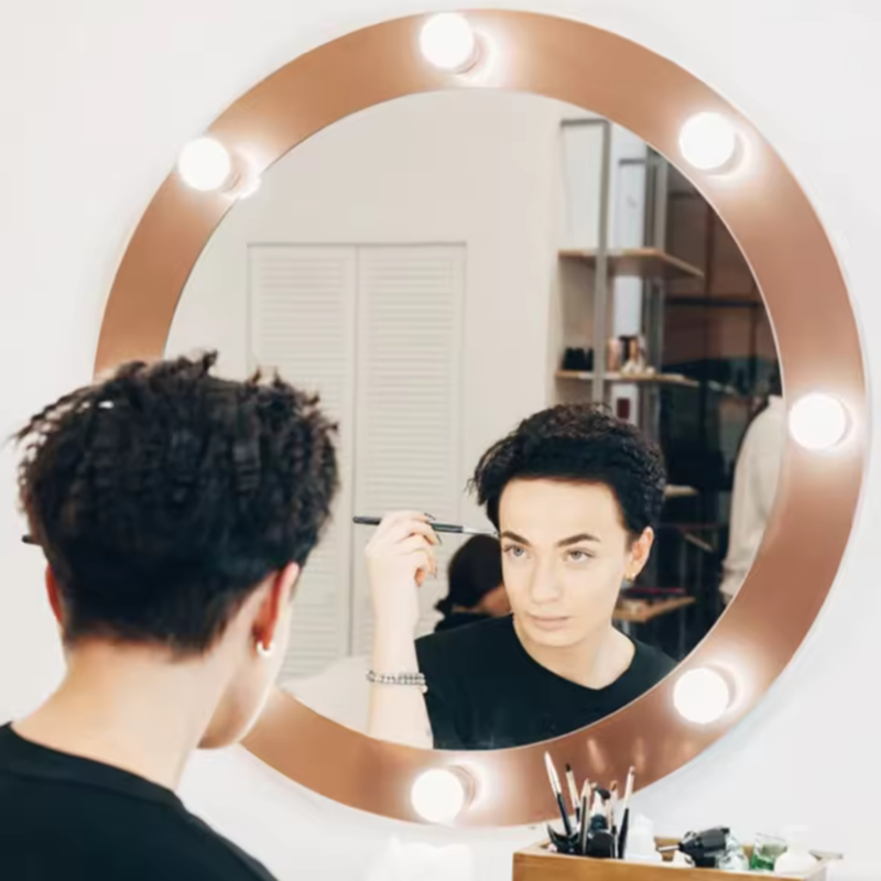 Home Bathroom Mirror - โคมไฟ LED แบบ USB สำหรับโต๊ะเครื่องแป้งสไตล์ฮอลลีวูด พร้อมกระจกแต่งหน้าแบบถอดได้และหลอดไฟสำหรับโต๊ะเครื่องแป้ง