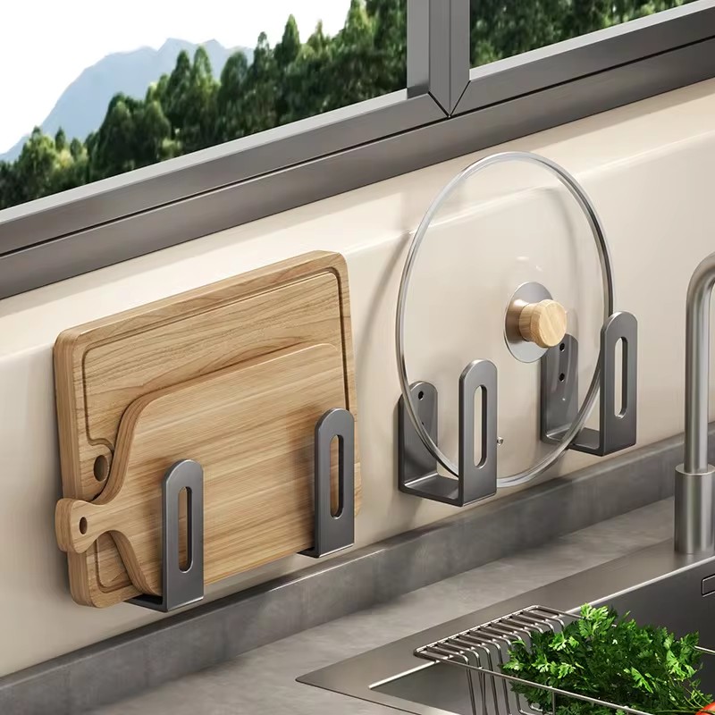 Home Kitchen Bathroom Marketing - 2 ชิ้น/เซ็ตฝาหม้อหม้อผู้ถือคณะกรรมการตัดฟองน้ําชั้นวางของห้องครัวห้องน้ําติดผนังOrganizer Rackเครื่องประดับ