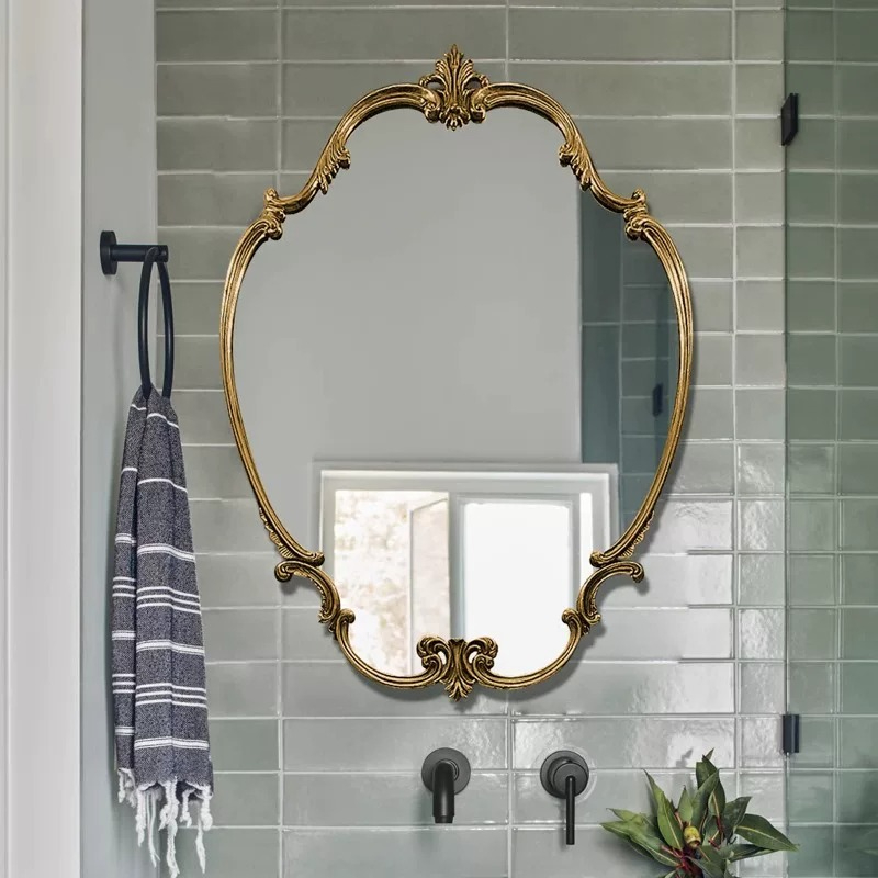 Home Bathroom Mirror - กระจกห้องน้ำติดผนังแบบมีไฟอัจฉริยะ กระจกห้องน้ำแบบมีไฟ LED รูปทรงแปลกตา สไตล์วินเทจ ประดับตกแต่ง