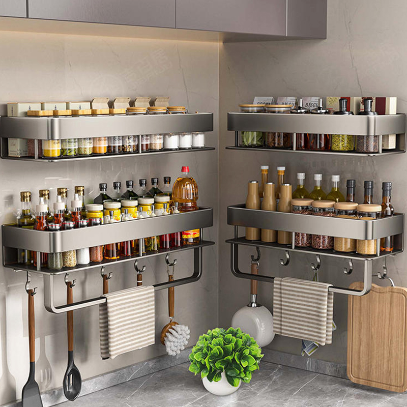 Home Kitchen Bathroom Marketing - ชั้นวางของในครัวอะลูมิเนียม ชั้นวางของในห้องน้ำ ไม่ต้องเจาะผนัง ชั้นวางแขวน ติดผนัง สำหรับห้องครัว
