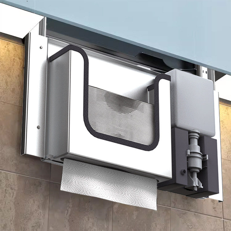 Home Bathroom Wall Soap Dispenser - ที่ใส่กระดาษชำระแบบซ่อนพร้อมที่จ่ายสบู่และเครื่องเป่ามือ วัสดุสแตนเลส ติดผนัง สำหรับห้องน้ำในโรงแรมและบ้าน