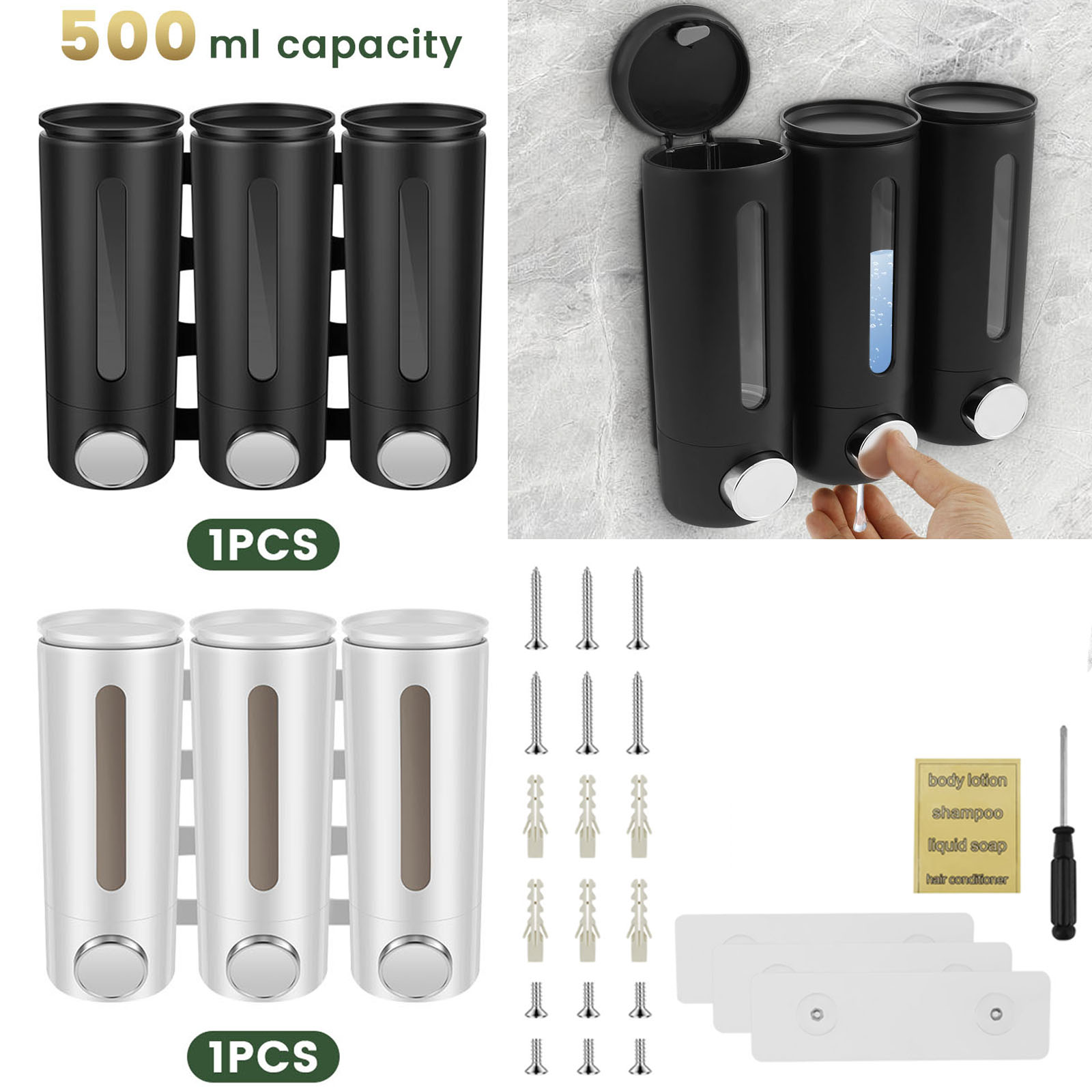 Home Bathroom Wall Soap Dispenser - 500ml ติดผนังห้องน้ําเครื่องจ่ายสบู่เหลวสามหัวเครื่องจ่ายสบู่เหลวพร้อมหน้าต่างที่ชัดเจนสําหรับ Home Hotel SPA ใช้