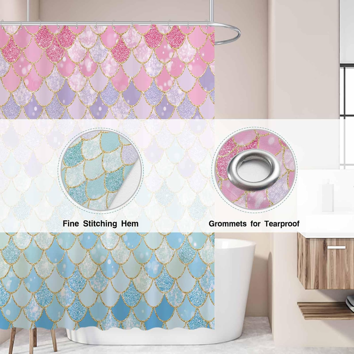 ม่านอาบน้ำลายเกล็ดนางเงือกสำหร - Home Bathroom Scales บทวิจารณ์และราคา