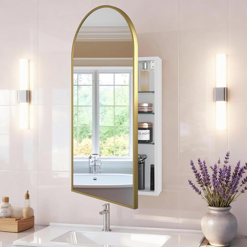 ตู้ยาในห้องน้ำทรงโค้งสีทองสุดห - Home Bathroom Mirror บทวิจารณ์และราคา