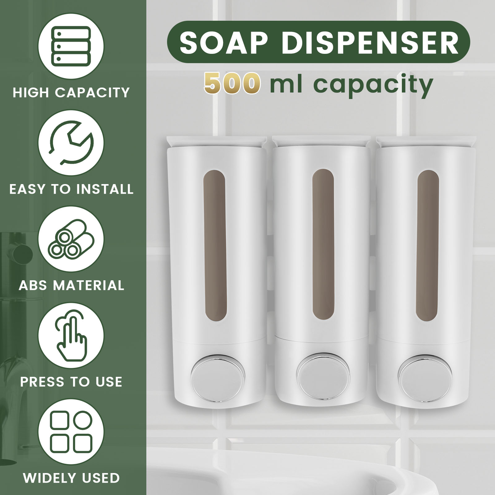 500ml ติดผนังห้องน้ําเครื่องจ่ - Home Bathroom Wall Soap Dispenser บทวิจารณ์และราคา